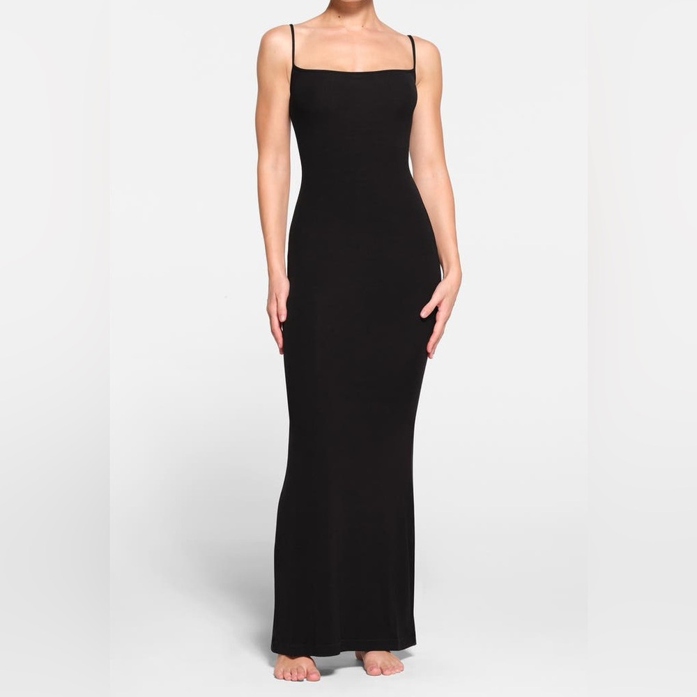 Skims Soft Lounge Long Slipdress Ribbed Maxi Dress in Onyx Black NWT - Picture 1 of 7
